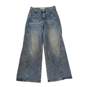 RealTakai Wide Leg Beggy Denim Jeans Mens Sz Large Blue Y2K Streetwear Edgy